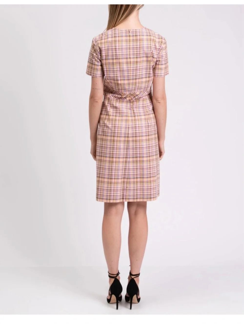 Carolina Herrera Pink Plaid A-Line Dress Silk Lined US 10 UK 14 IT 46 - Picture 3 of 6